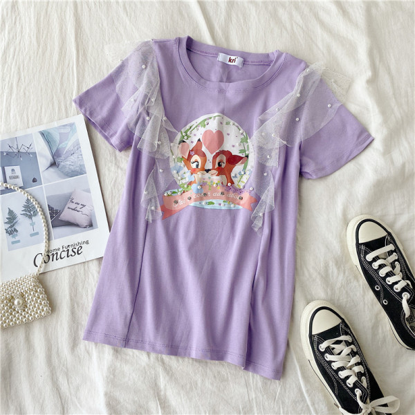 Lezser női póló színes rátéttel és tüll különböző színekben