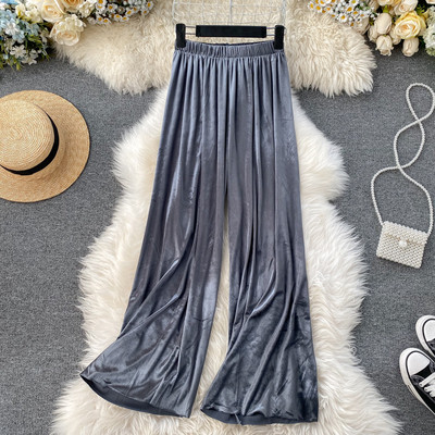 Női hosszú bársony nadrág magas derékkal, kék, bordó, szürke, sárga és zöld színben