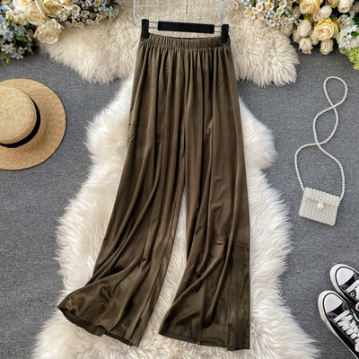 Női hosszú bársony nadrág magas derékkal, kék, bordó, szürke, sárga és zöld színben