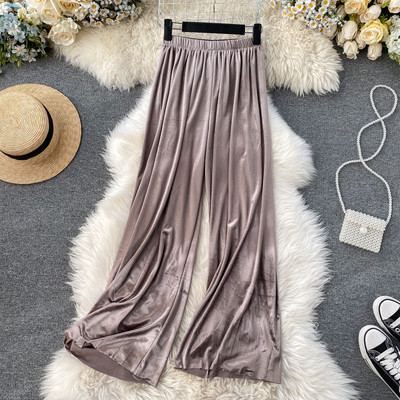 Női hosszú bársony nadrág magas derékkal, kék, bordó, szürke, sárga és zöld színben