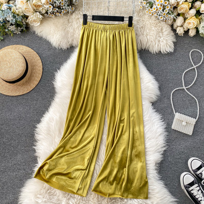 Női hosszú bársony nadrág magas derékkal, kék, bordó, szürke, sárga és zöld színben