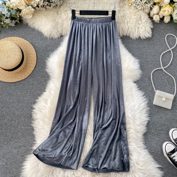 Női hosszú bársony nadrág magas derékkal, kék, bordó, szürke, sárga és zöld színben