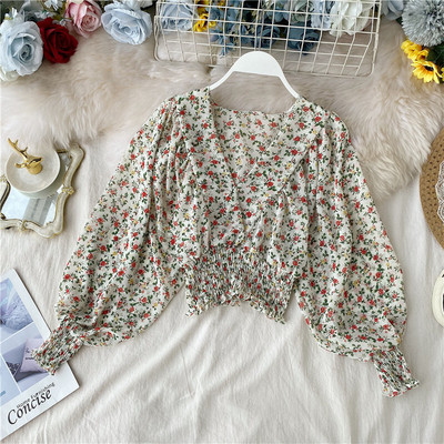 Női alkalmi rövid blúz spitz nyakkivágással és hosszú, széles ujjú bordó, szürke, sárga és fekete színben