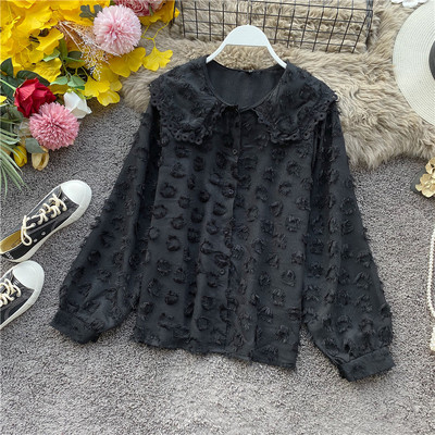 Modern női sifon ing hosszú ujjal és klasszikus gallérral fehér és fekete színben