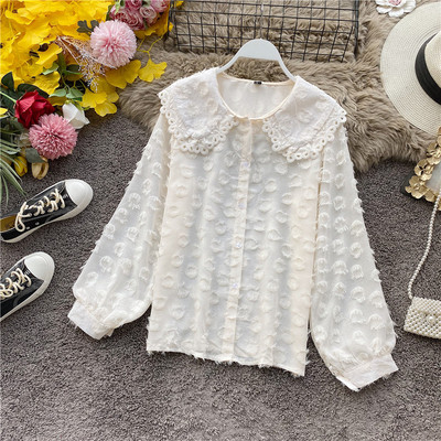 Modern női sifon ing hosszú ujjal és klasszikus gallérral fehér és fekete színben