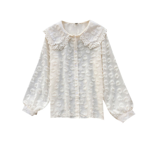 Modern női sifon ing hosszú ujjal és klasszikus gallérral fehér és fekete színben