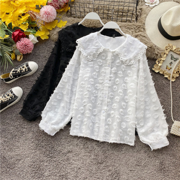 Modern női sifon ing hosszú ujjal és klasszikus gallérral fehér és fekete színben