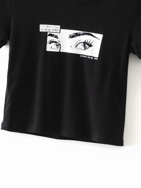 Rövid alkalmi póló rövid ujjal fekete színben, rátéttel