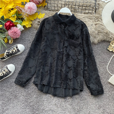 Női alkalmi ing klasszikus gallérral és zsebbel fehér és fekete színben