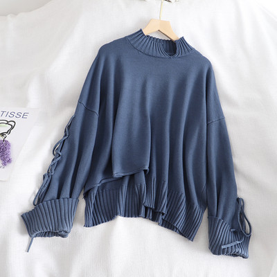 Női pulóver széles modell több színben nyakkendővel és alacsony gallérral