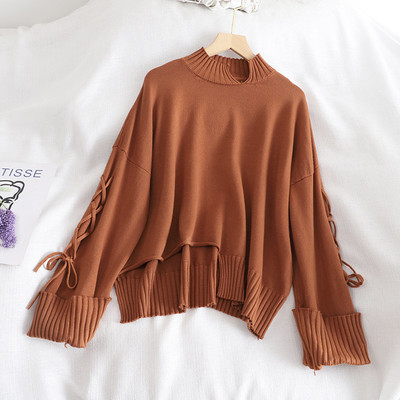 Női pulóver széles modell több színben nyakkendővel és alacsony gallérral