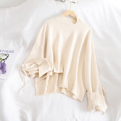 Női pulóver széles modell több színben nyakkendővel és alacsony gallérral