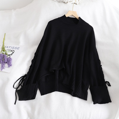 Női pulóver széles modell több színben nyakkendővel és alacsony gallérral