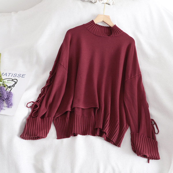 Női pulóver széles modell több színben nyakkendővel és alacsony gallérral