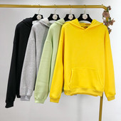 Női alkalmi őszi-téli pulóver béléssel és kapucnival sárga, zöld, kék és fekete színben