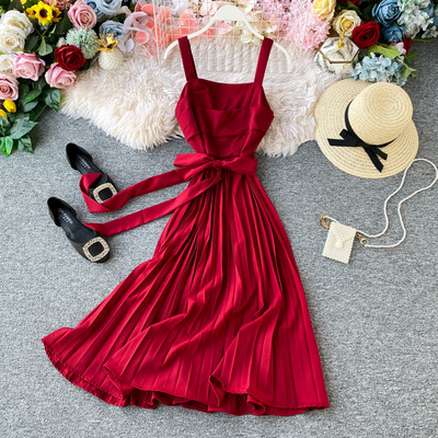 Modern női rakott ruha vékony pántokkal, több színben