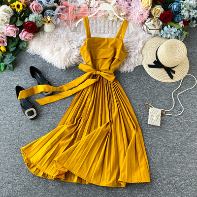 Modern női rakott ruha vékony pántokkal, több színben