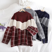 Lezser, retro stílusú női pulóver három színben, kerek nyakkivágással