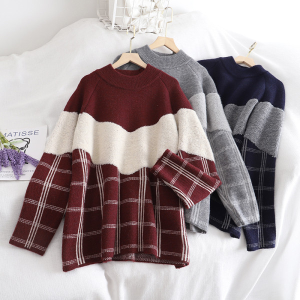 Lezser, retro stílusú női pulóver három színben, kerek nyakkivágással