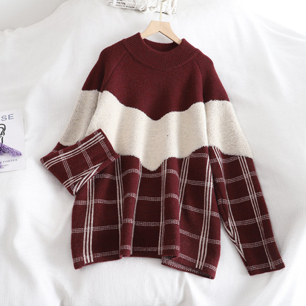 Lezser, retro stílusú női pulóver három színben, kerek nyakkivágással