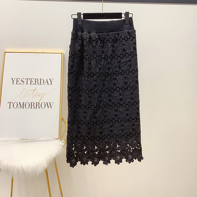 Női csipke téli szoknya magas derékkal, fehér, fekete és bézs színben