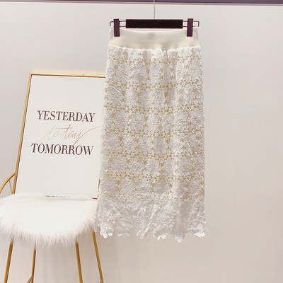 Női csipke téli szoknya magas derékkal, fehér, fekete és bézs színben