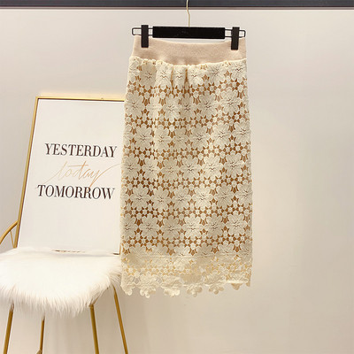 Női csipke téli szoknya magas derékkal, fehér, fekete és bézs színben