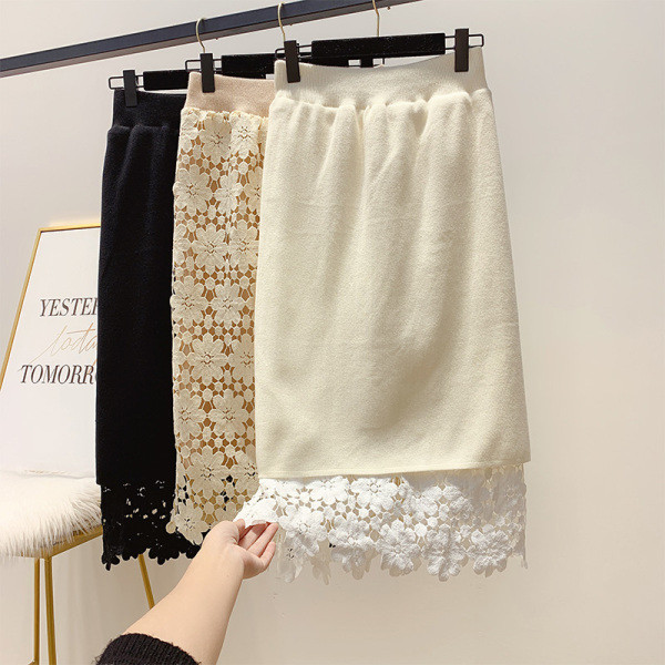 Női csipke téli szoknya magas derékkal, fehér, fekete és bézs színben