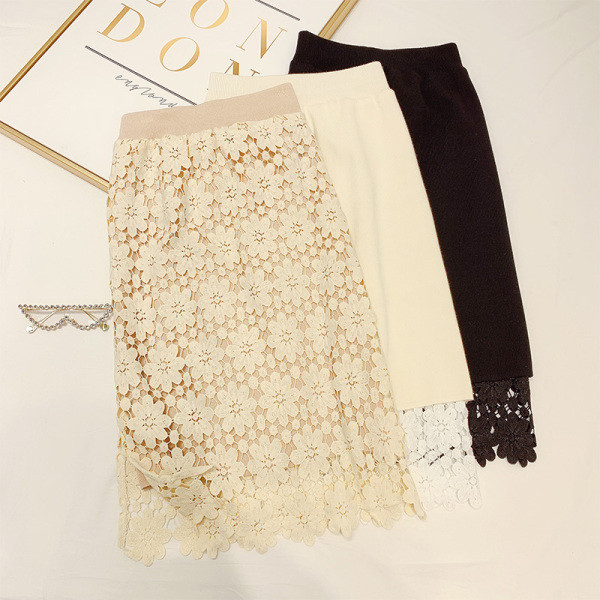 Női csipke téli szoknya magas derékkal, fehér, fekete és bézs színben