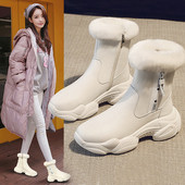 Cizme de iarnă de damă cu căptușeală moale și fermoar în alb-negru