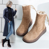 Női őszi-téli csizma öko velúrból, lapos talppal bézs és fekete színben