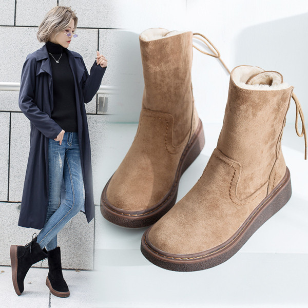 Női őszi-téli csizma öko velúrból, lapos talppal bézs és fekete színben