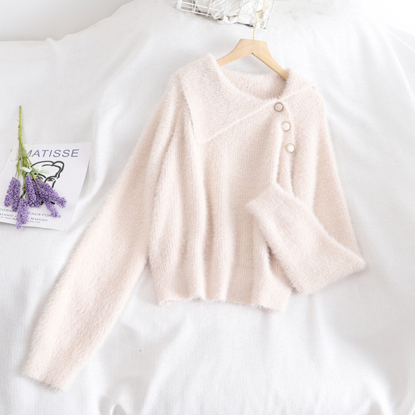 Modern női pulóver zöld és bézs színben, gombokkal és hosszú ujjú