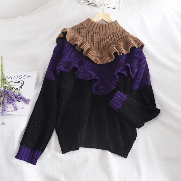 Modern női pulóver három színben alacsony gallérral és fürtökkel