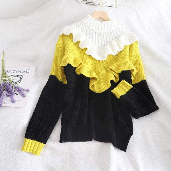 Modern női pulóver három színben alacsony gallérral és fürtökkel