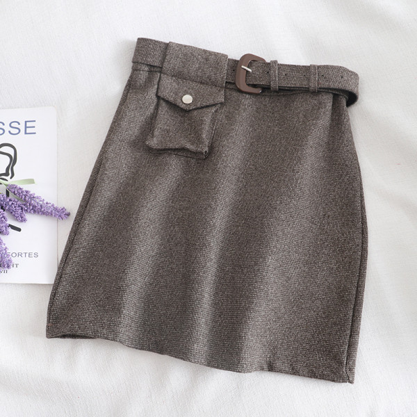 Női szoknya fekete, szürke és bézs színben, magas derékkal és A-vonallal