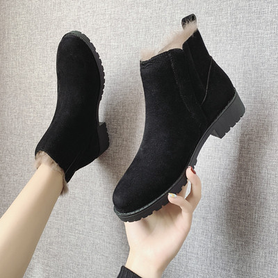 Cizme de iarnă de damă cu căptușeală moale din piele de căprioară ecologică în negru și bej