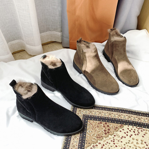 Cizme de iarnă de damă cu căptușeală moale din piele de căprioară ecologică în negru și bej