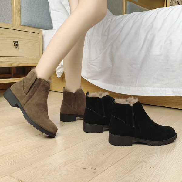 Cizme de iarnă de damă cu căptușeală moale din piele de căprioară ecologică în negru și bej