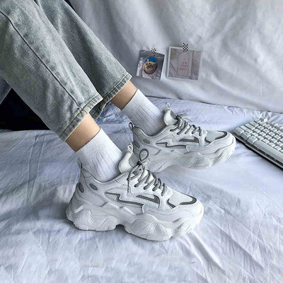 Adidași casual de damă cu talpă aspră în alb-negru