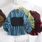 Retro stílusú női ing hat színben, klasszikus gallérral és széles ujjakkal