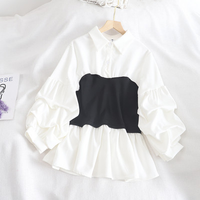 Retro stílusú női ing hat színben, klasszikus gallérral és széles ujjakkal