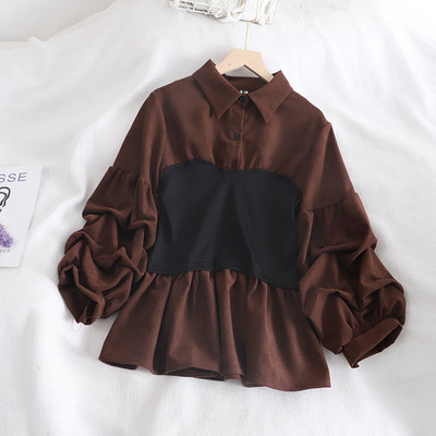 Retro stílusú női ing hat színben, klasszikus gallérral és széles ujjakkal