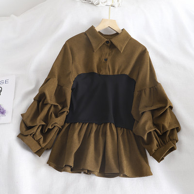 Retro stílusú női ing hat színben, klasszikus gallérral és széles ujjakkal