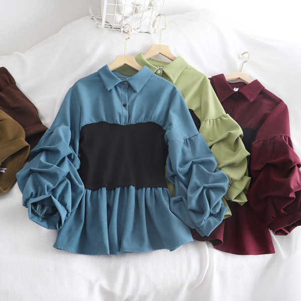 Retro stílusú női ing hat színben, klasszikus gallérral és széles ujjakkal