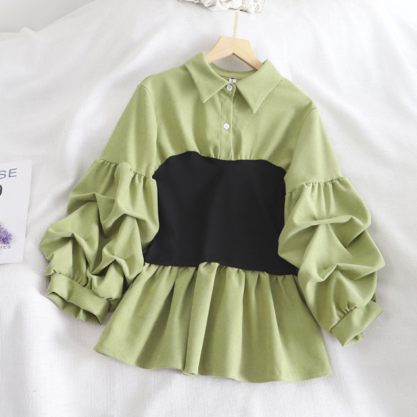 Retro stílusú női ing hat színben, klasszikus gallérral és széles ujjakkal