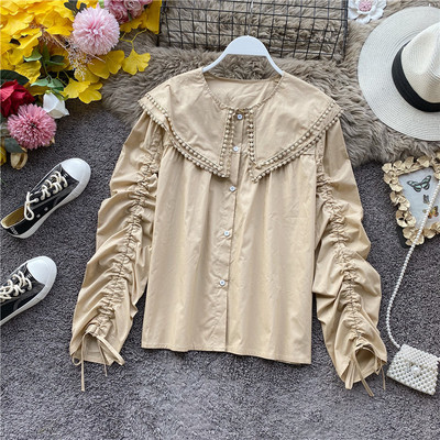 Női ing megkötős ujjakkal és gombokkal fehér, bézs és fekete színben