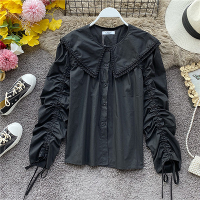 Női ing megkötős ujjakkal és gombokkal fehér, bézs és fekete színben