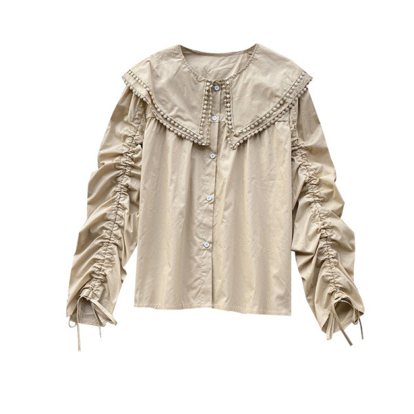 Női ing megkötős ujjakkal és gombokkal fehér, bézs és fekete színben