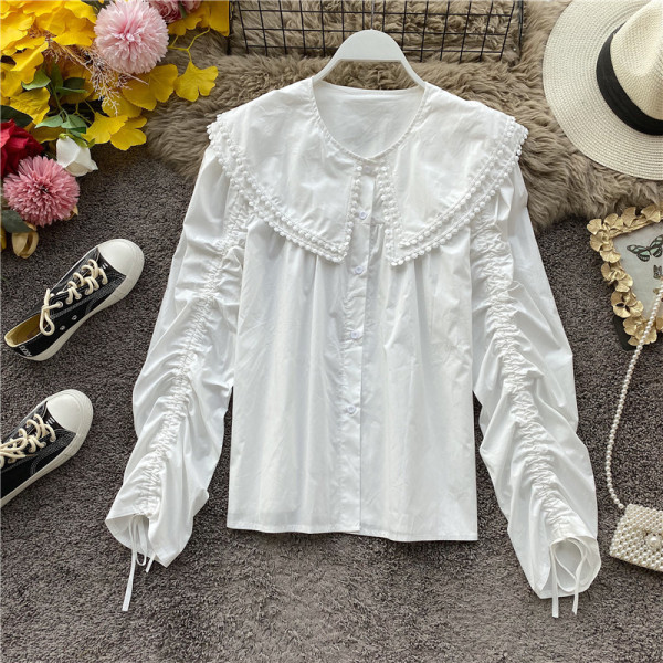 Női ing megkötős ujjakkal és gombokkal fehér, bézs és fekete színben